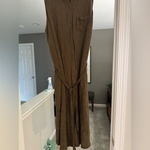 Anthropologie olive green button up dress